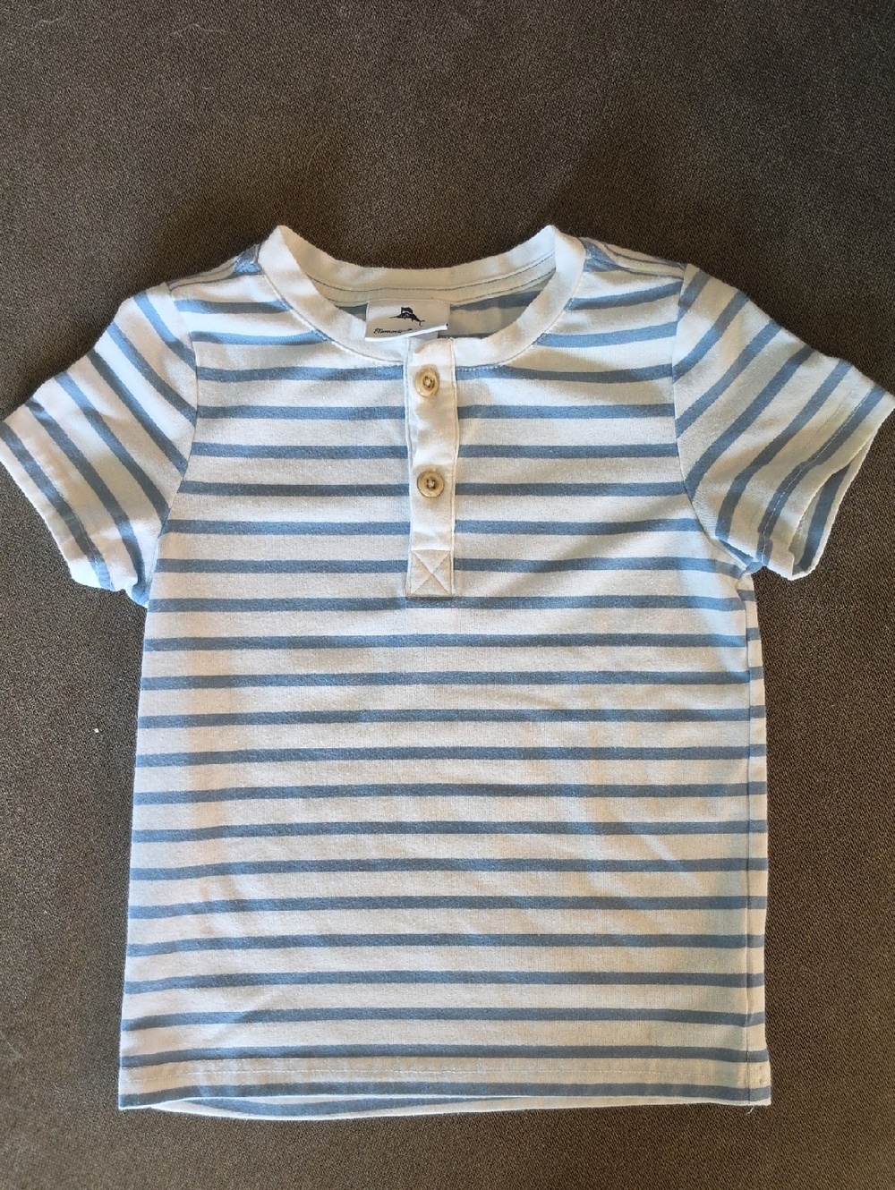 Striped Short Sleeve Henley Tee - Light Blue & White